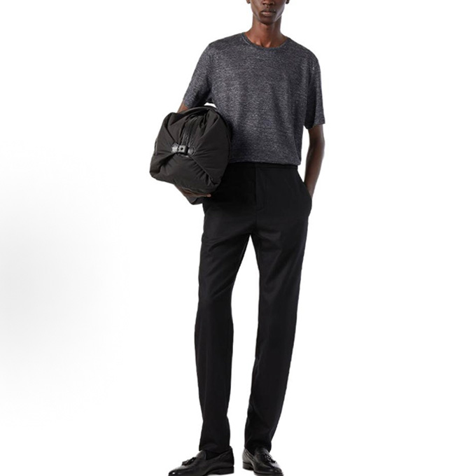 loro piana herringbone linen cotton blend crew neck short sleeve t-shirt